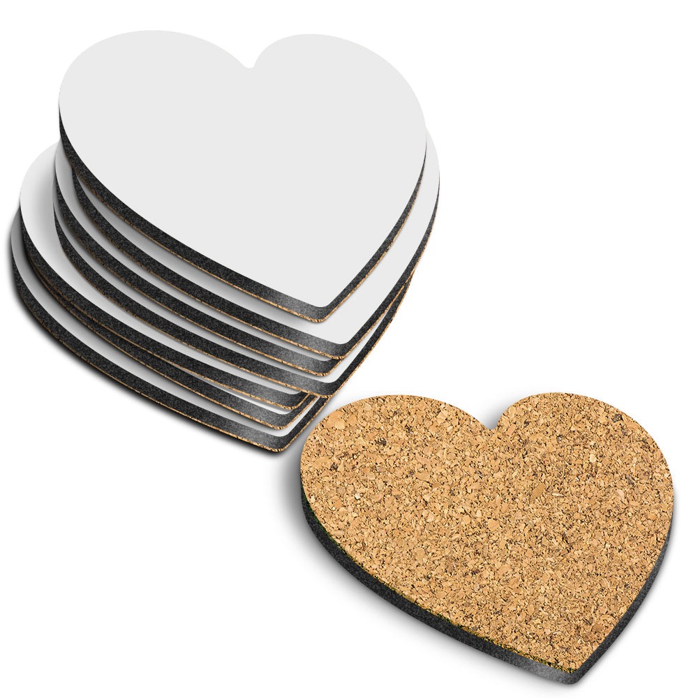 200 blank heart shaped MDF sublimation coasters 9cm x 9cm with natural cork back, smooth white surface ready for personalised printing