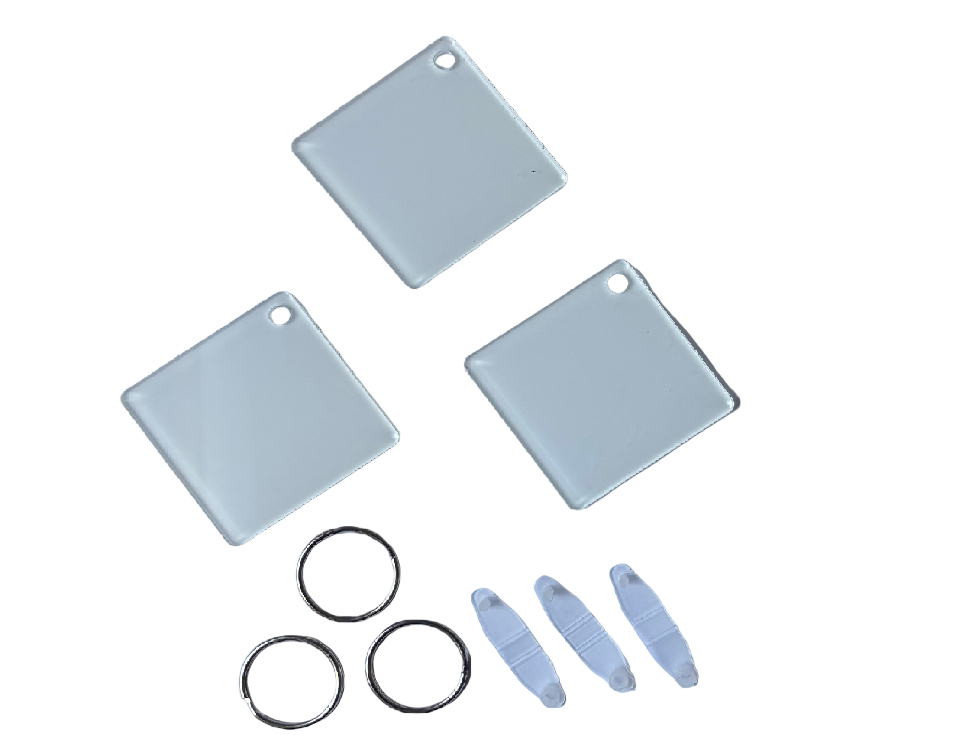 5cm x 5cm white acrylic sublimation keyring blank.