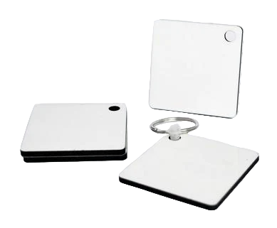 5cm x 5cm square MDF sublimation keyring blank double sided with white printable surface, ideal for personalised designs