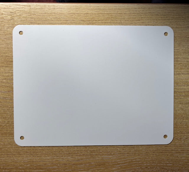 Blank aluminium sublimation sheet 20cm x 15cm with holes, smooth white coating ready for personalised printing