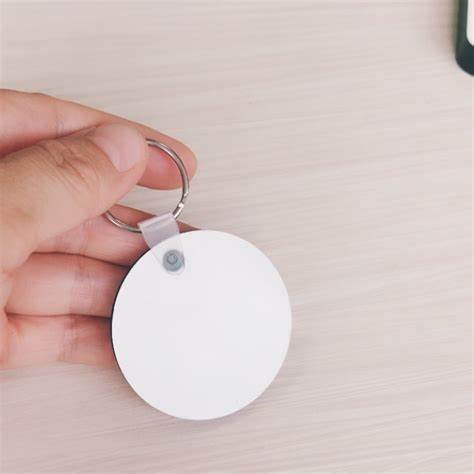 Blank double sided round MDF sublimation keyring 5cm, smooth white surface ready for custom printing