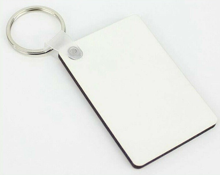 100 x MDF Sublimation Keyrings Rectangle 6cm x 4cm Single Sided - sublimania.com - Muglamania Limited