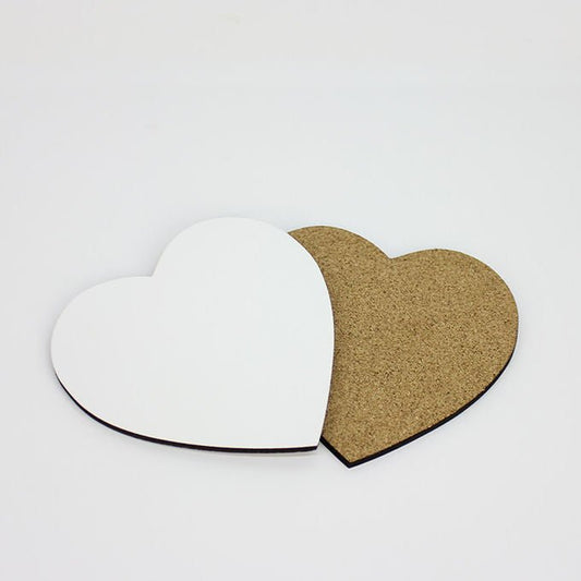 12 x MDF Blank Sublimation Heart Coasters 9cm x 9cm cork backed - sublimania.com - Muglamania Limited