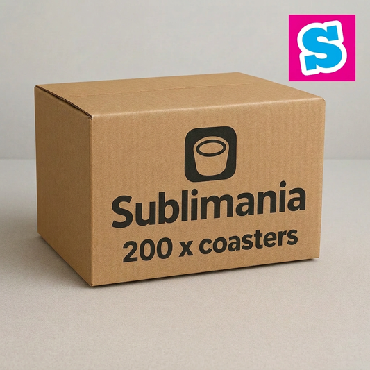 These wholesale blank MDF sublimation round coasters measure 9cm in diameter and are manufactured from a strong 3mm MDF base with a 1mm cork backing, delivering a durable, stable, and professional-quality finish