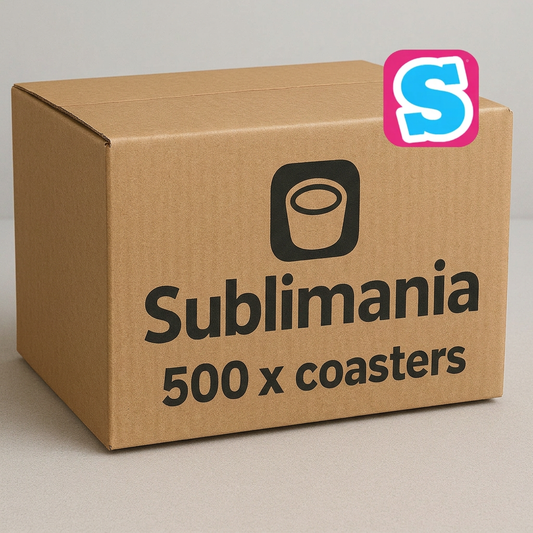 These wholesale blank MDF sublimation coasters measure 9.5cm x 9.5cm (square) and are manufactured from a strong 3mm MDF base with a 1mm cork backing, providing a durable, stable, and professional-quality finish. The cork backing helps protect surfaces from scratches while adding grip during use.