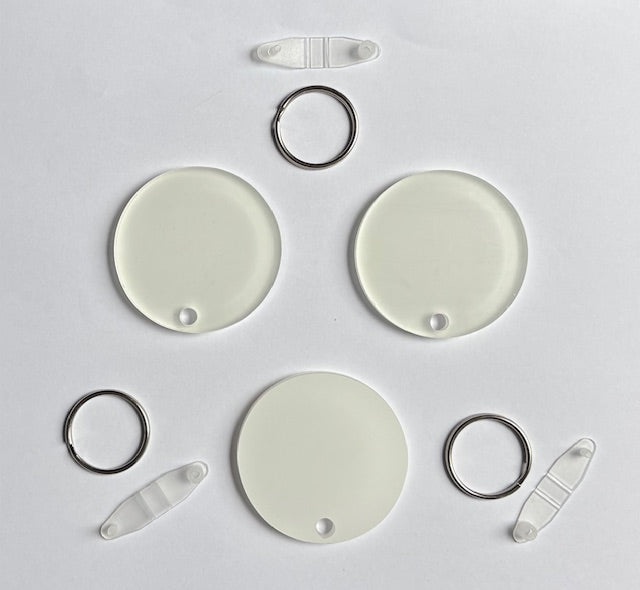 Acrylic sublimation keyring round 5cm single sided, white printable surface for photos, logos, and custom designs