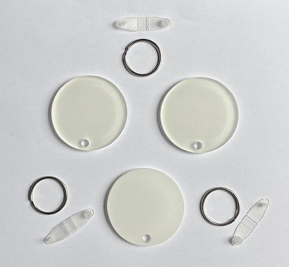 Acrylic sublimation keyring round 5cm single sided, white printable surface for photos, logos, and custom designs