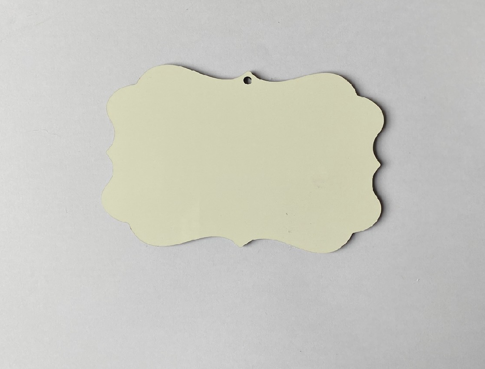 11cm x 7cm MDF sublimation Christmas bauble blank with red ribbon, white printable surface for personalised designs