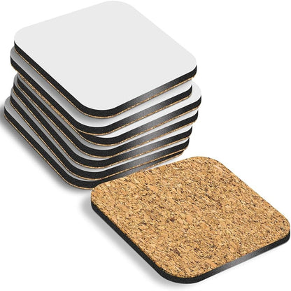 Blank square MDF coaster for sublimation printing, 9.5cm x 9.5cm, cork backed, ideal for personalised gifts and crafts