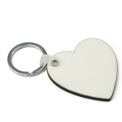 Blank heart shaped MDF keyring for sublimation printing, double sided, perfect for personalised gifts and crafts.