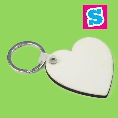 Heart shaped MDF sublimation keyring blank double sided with white printable surface, ideal for personalised design