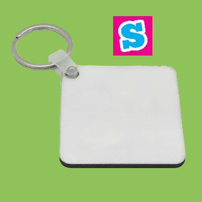 Blank double sided square MDF sublimation keyring 5cm x 5cm, smooth white surface ready for custom printing