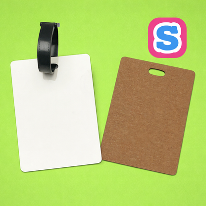 Single sided rectangular MDF sublimation luggage tag blank with white printable surface, ideal for personalised travel tags