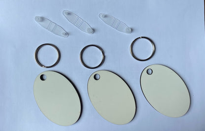 100 x Blank Sublimation MDF Keyrings 6cm x 4cm Double Sided Oval