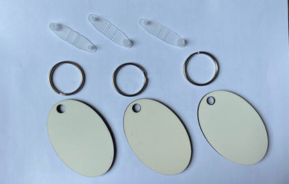 Blank Sublimation MDF Keyrings 6cm x 4cm Double Sided Oval