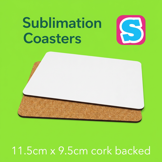 Sublimation Coasters 11.5cm x 9.5cm cork backed - Multi Packs
