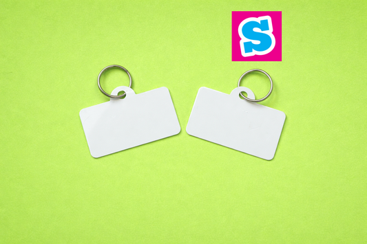 Sublimation dog collar tag blank with white printable surface, ideal for personalised pet ID tags