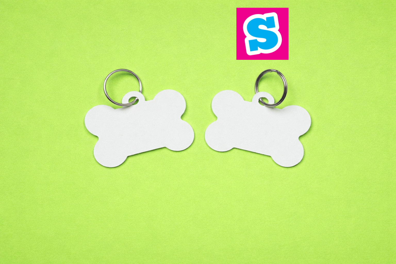 Bone shaped sublimation dog tag blank with white printable surface, ideal for personalised pet collars