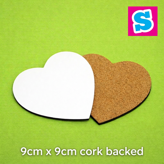 Sublimation Heart Coaster 9cm x 9cm cork backed