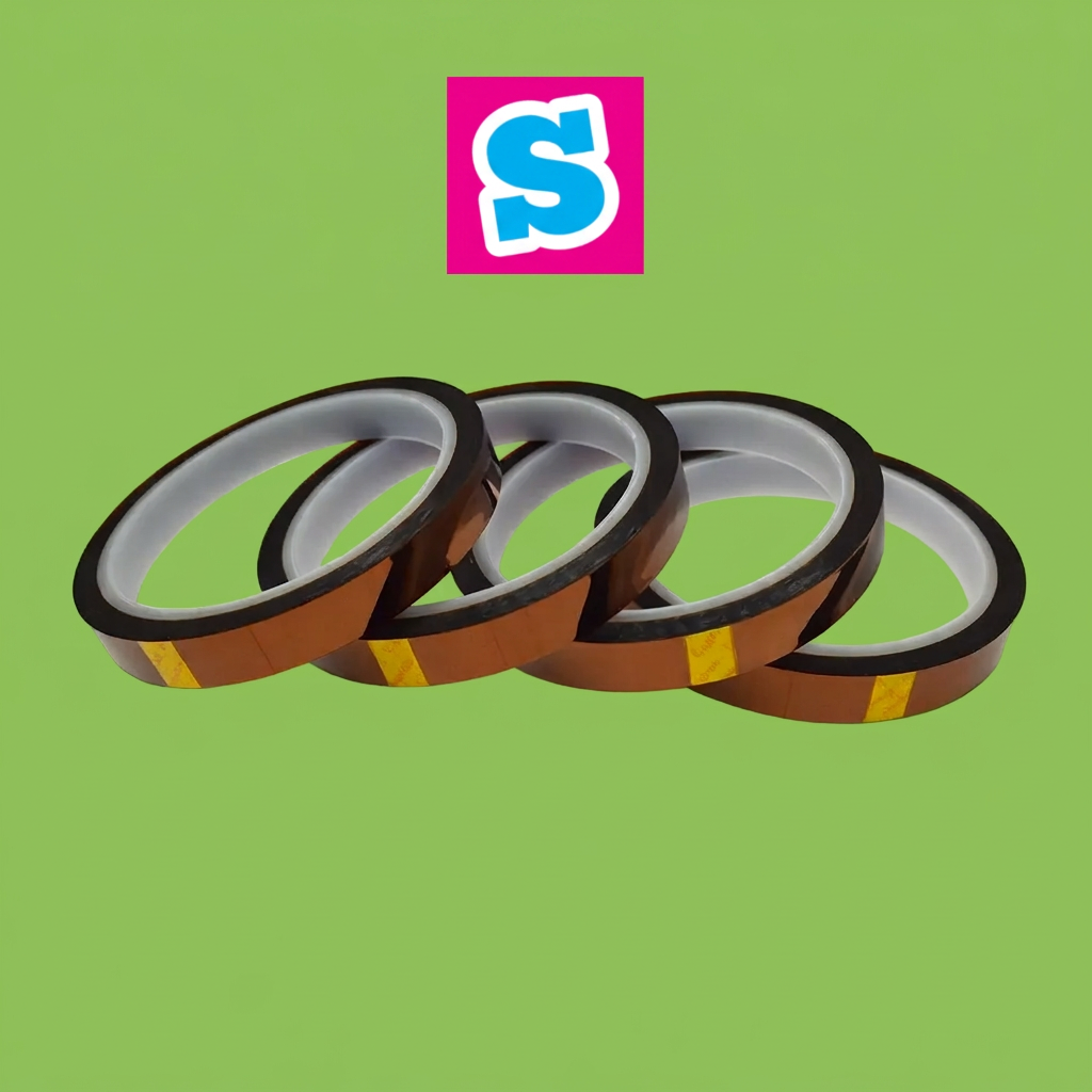 Four overlapping rolls of 10mm sublimation heat tape on a green background with Sublimania S logo