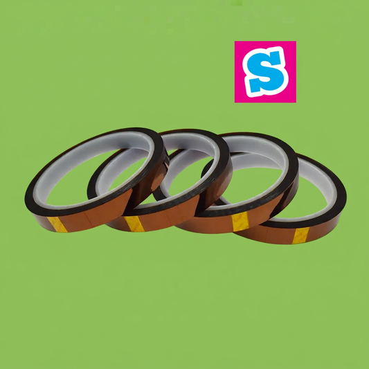 Four overlapping rolls of 5mm sublimation heat tape on a green background with Sublimania S logo