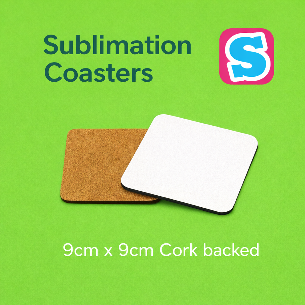 MDF Sublimation Coasters 9cm x 9cm cork backed - Multi Packs ...
