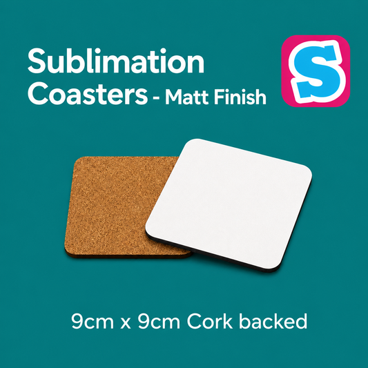 Sublimation Coasters 9cm x 9cm cork backed Matt Finish