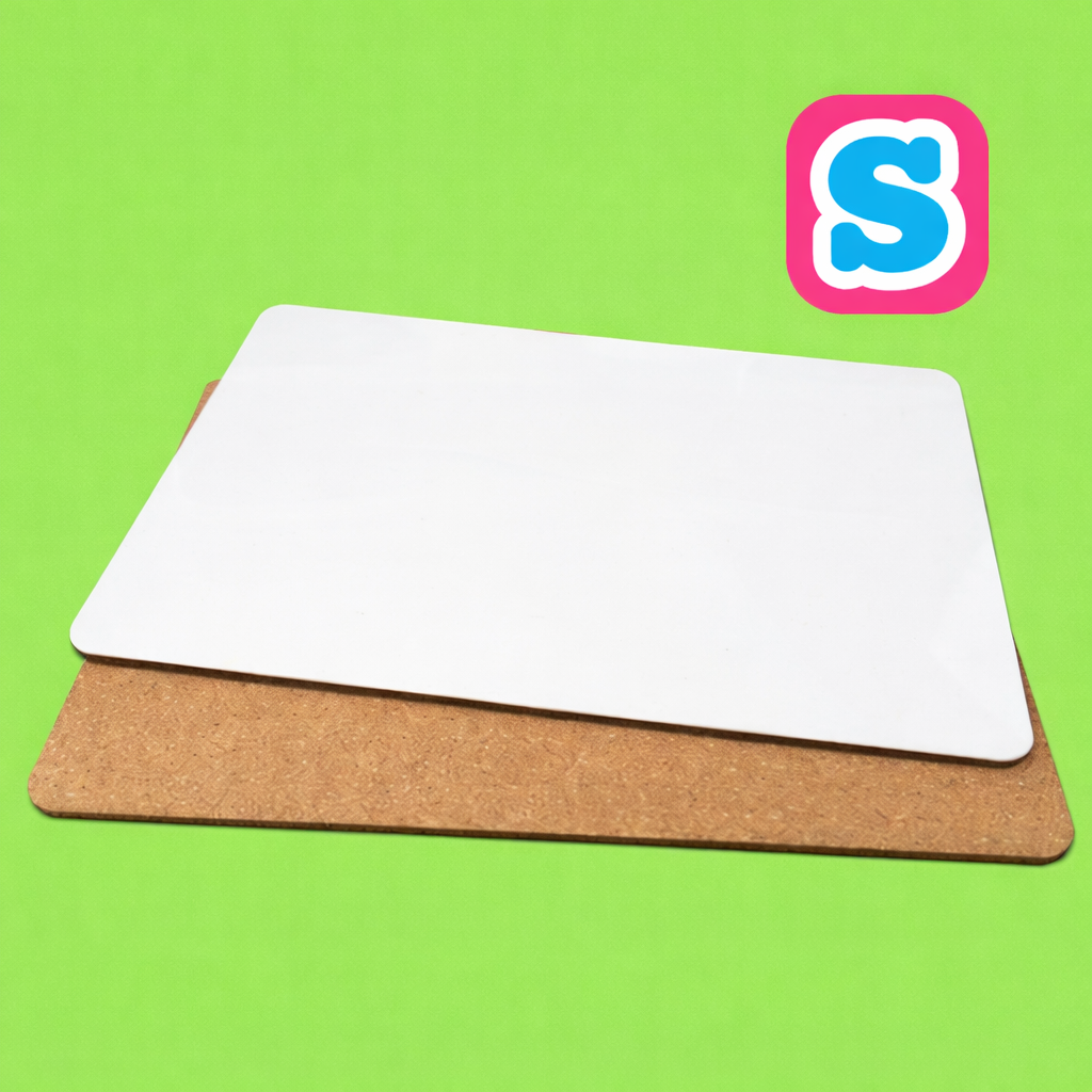 23cm x 19cm MDF sublimation cork backed placemat blank with white printable surface, ideal for custom designs and table décor