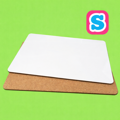 23cm x 19cm MDF sublimation cork backed placemat blank with white printable surface, ideal for custom designs and table décor
