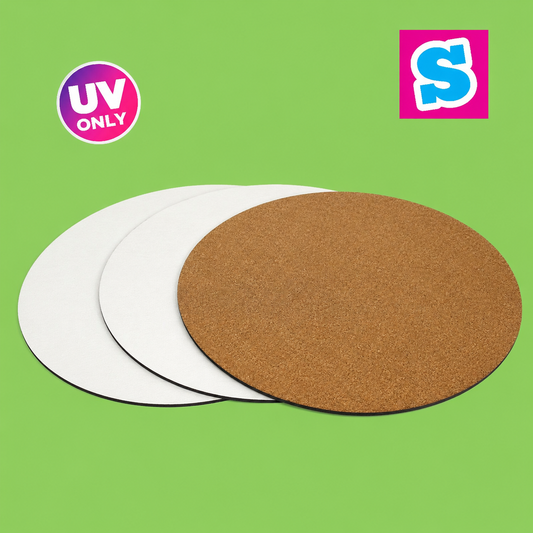 MDF UV Placemats 19cm cork backed Round - Multi Packs