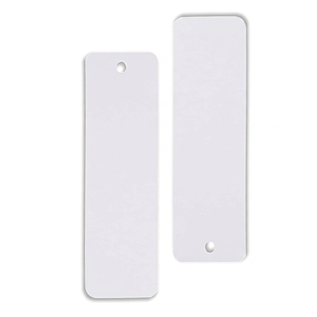 White double-sided sublimation bookmarks 15.2cm x 3.8cm without tassels centred on a square white background