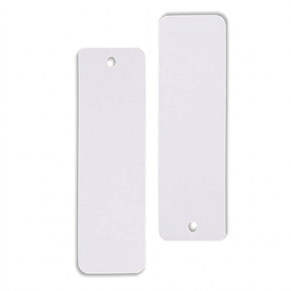 White double-sided sublimation bookmarks 15.2cm x 3.8cm without tassels centred on a square white background