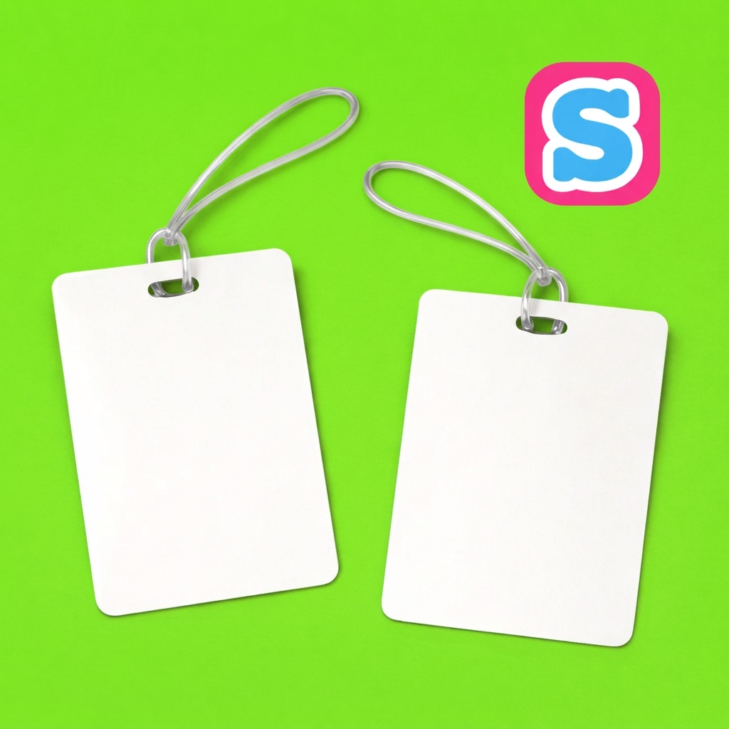 These blank MDF sublimation luggage tags measure 10cm x 7cm and are designed for heat-transfer sublimation printing. Each luggage tag has a double-sided white printable surface
