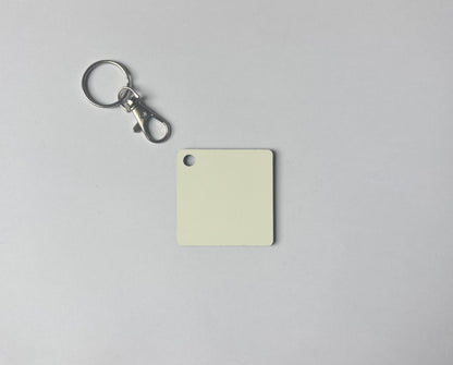sublimation square keyring double sided with metal clip