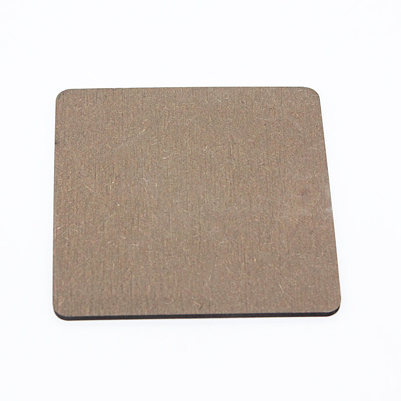 These blank sublimation coasters measure 8cm by 8cm square and feature a raw backing without cork on the reverse side
