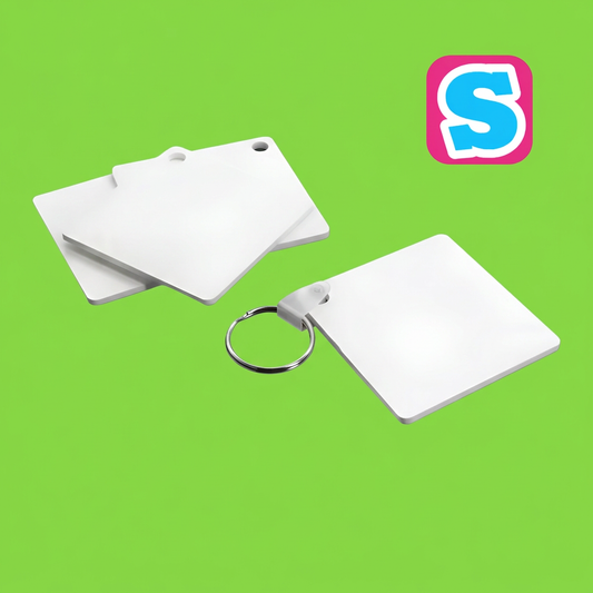 square blank polymer FRP printable keyrings measure 5cm x 5cm