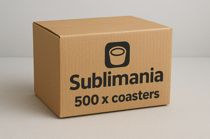 Pack of 500 square MDF sublimation coasters 9cm x 9cm with cork back, white printable surface for custom designs
