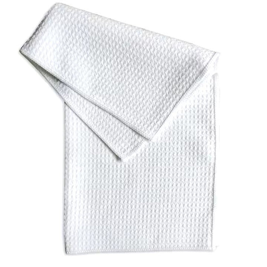 61cm x 40cm waffle weave sublimation tea towel with white printable surface, ideal for custom designs and photos