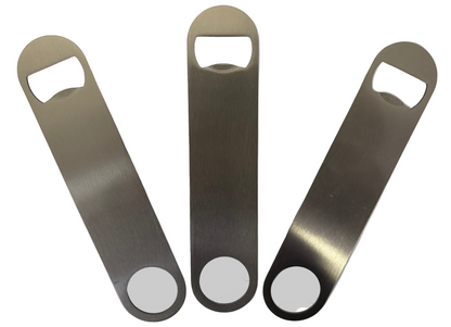 Blank silver bottle opener bar blade for printing, perfect for personalised gifts, promotions, and branding