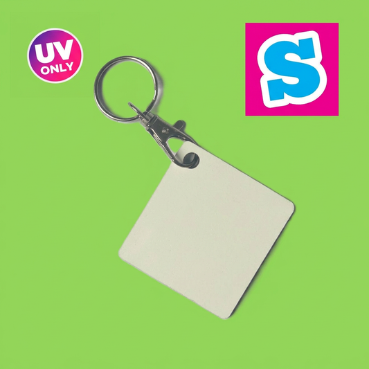 square blank MDF UV printing keyrings measure 5cm x 5cm and are designed specifically for direct UV printing