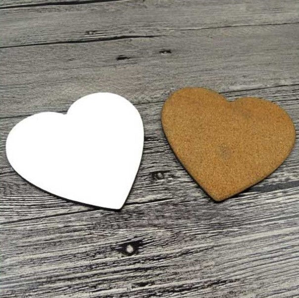 250 x MDF Blank Sublimation Heart Coasters 9cm x 9cm cork backed