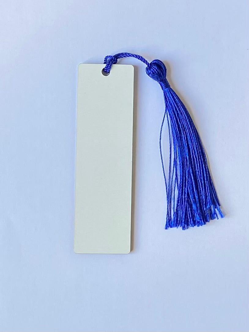 6 x MDF Sublimation Bookmarks 9.5cm x 2.8cm Double Sided dark blue tassel