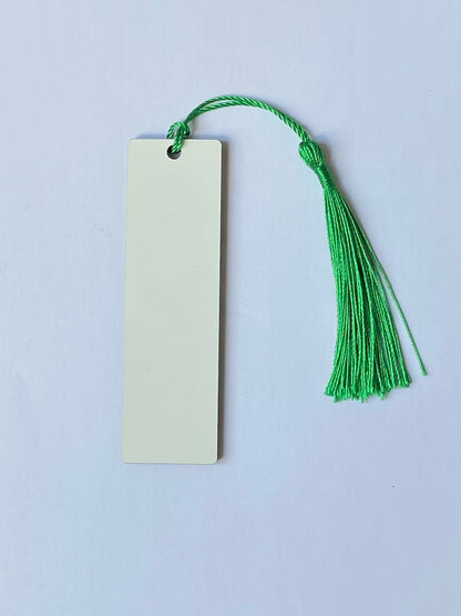 6 x MDF Sublimation Bookmarks 9.5cm x 2.8cm Double Sided green tassel