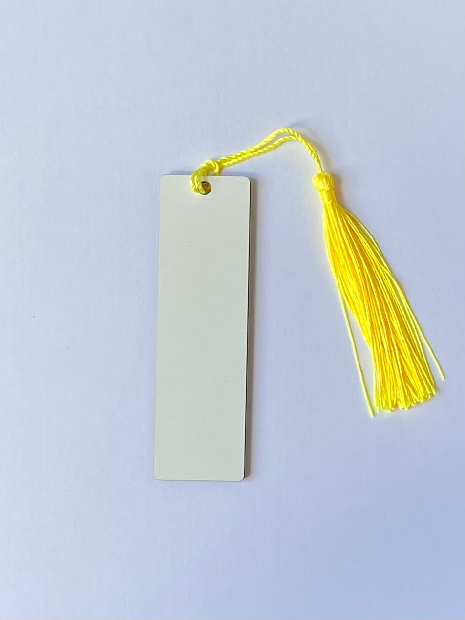 25 x MDF Sublimation Bookmarks 7.4cm x 2.8cm Double Sided yellow tassel