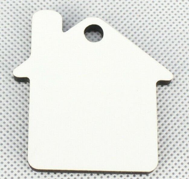 100 x Blank Sublimation MDF Keyrings House Double Sided